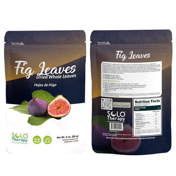 Solo Therapy Fig Leaf Herbal Tea 2 oz (56g) Dried Whole Fig Leaves, Hoja de Higo Tea, Resealable Stand-Up Bag