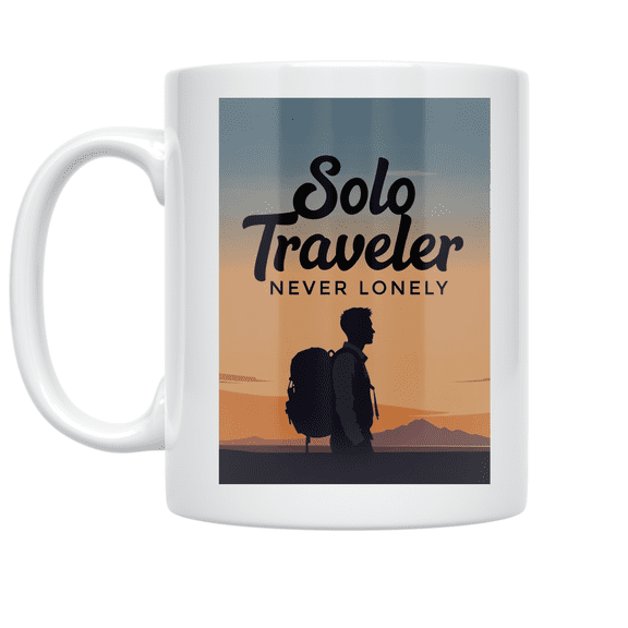 Solo Traveler Never Lonely - Solo Travel Enthusiast - 11 oz Ceramic Coffee Mug