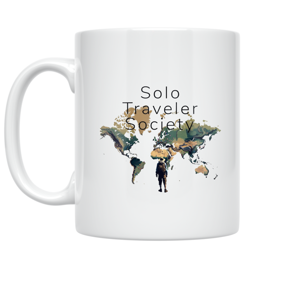 Solo Traveler Society Design - Solo Travel Enthusiast - 11 oz Ceramic Coffee Mug