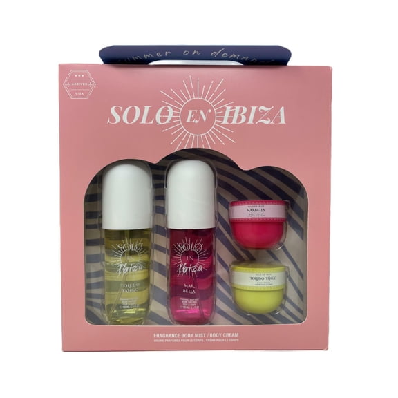 Solo en Ibiza Fragrance Body Mist & Body Cream, 4 pc Gift Set, Summer on Demand