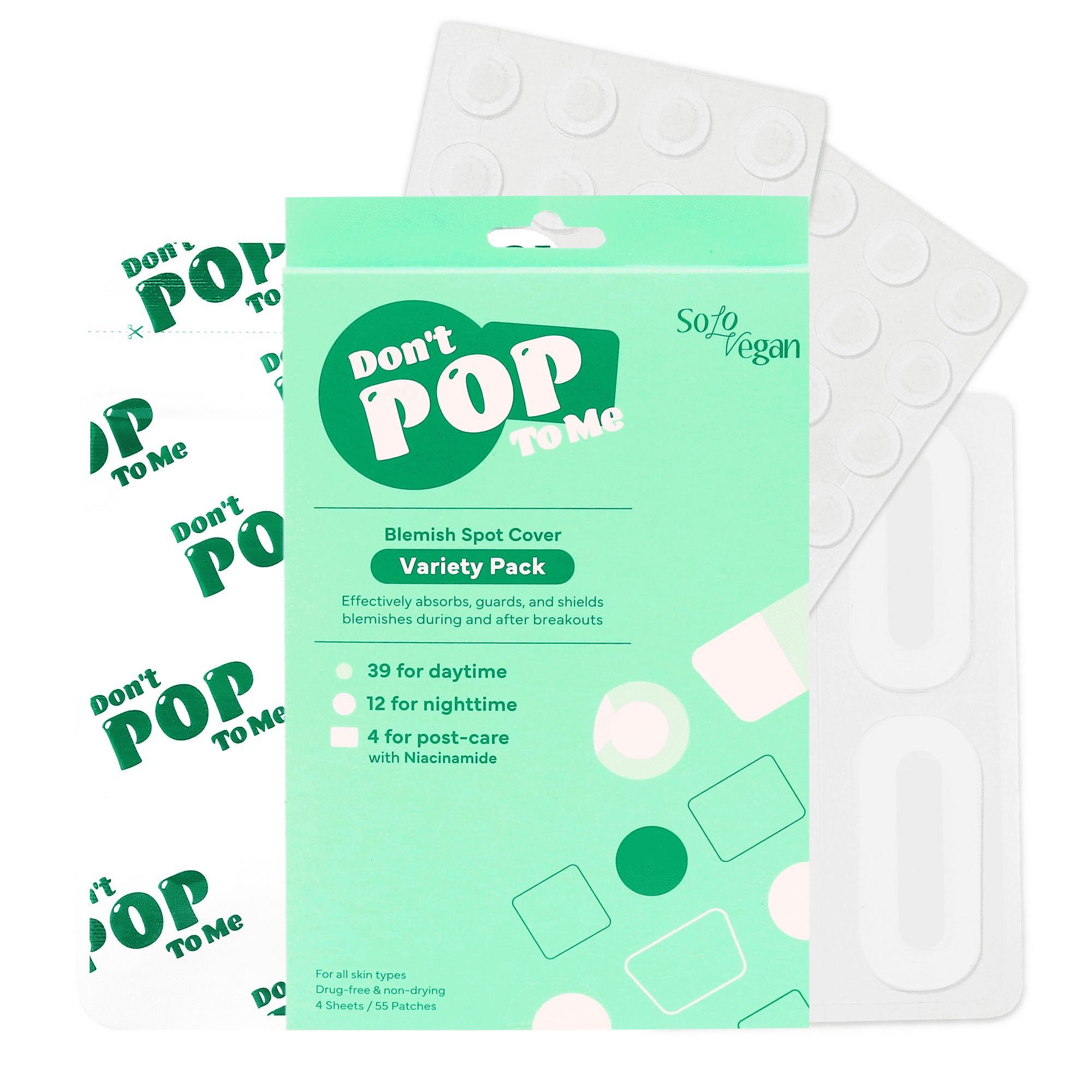 SoloVegan 55 Count, Blemish Spot Cover, Acne Patch, Pimple Patches, Breakout Care, Don't Pop to Me - Korean Skincare