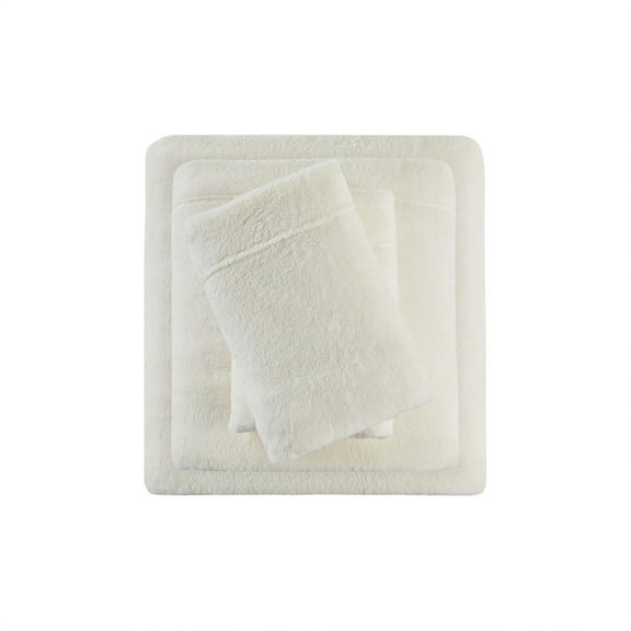 Soloft Plush Ivory Sheet Set - 100% Polyester Micro Plush, 200gsm, Brushed Both Sides for Ultimate Comfort - Soft, Cozy Bedding for a Luxurious Sleep Experience