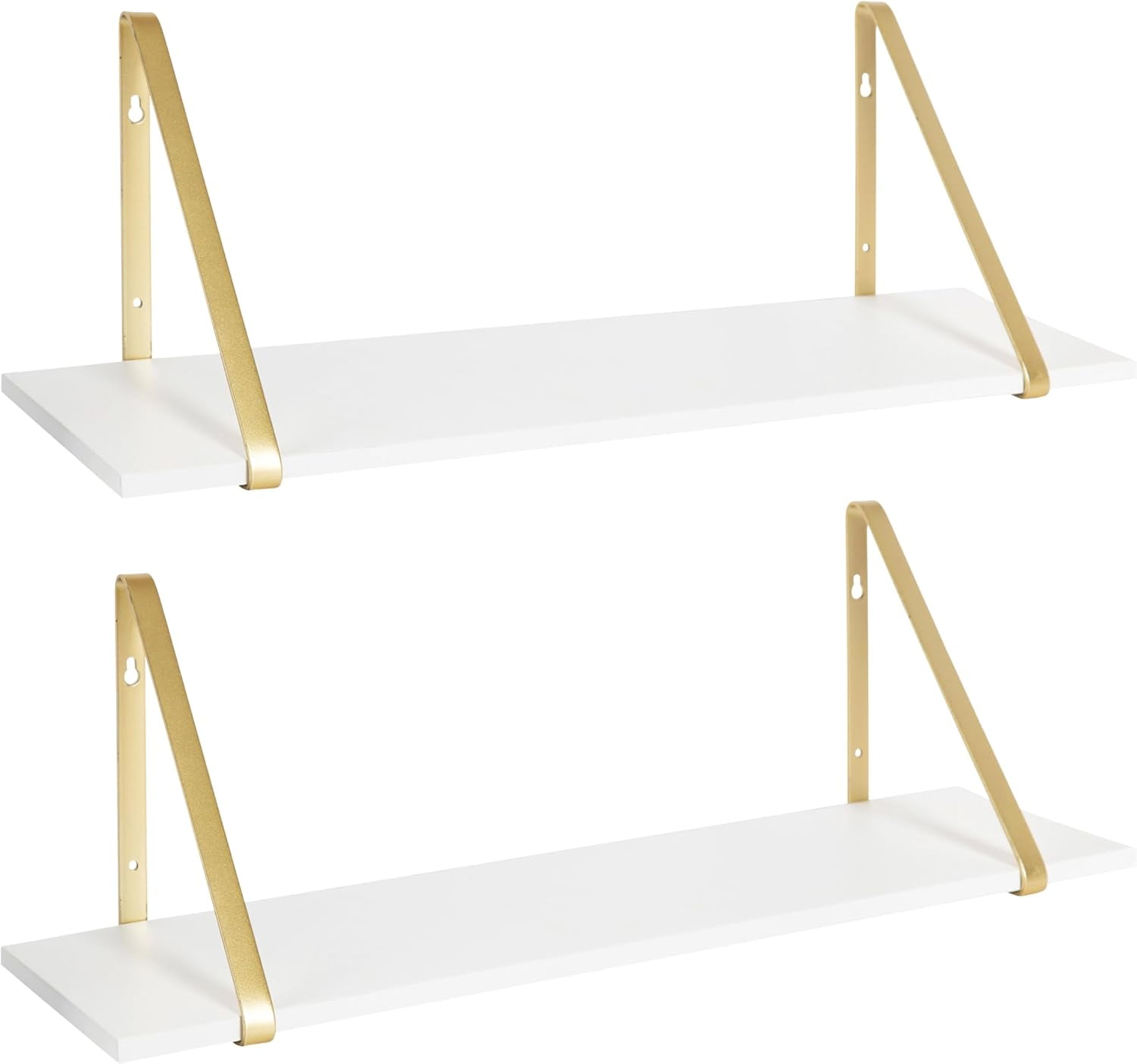 Soloman Glamorous White and Gold Wooden Wall Shelves, Set of 2