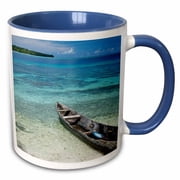 3drose, Solomon Islands, Malo Island. Clear Bay and Coral Reef, Dugout Canoe., 11oz Two-tone Blue Mug