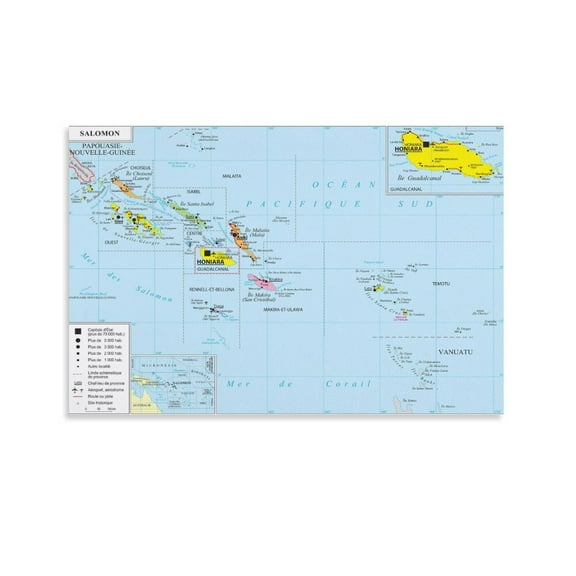Solomon-Islands Map Posters Canvas Poster Wall Art Picture Prints Hanging Photo Gift Decor Home Posters Artworks 24x36inch(60x90cm)