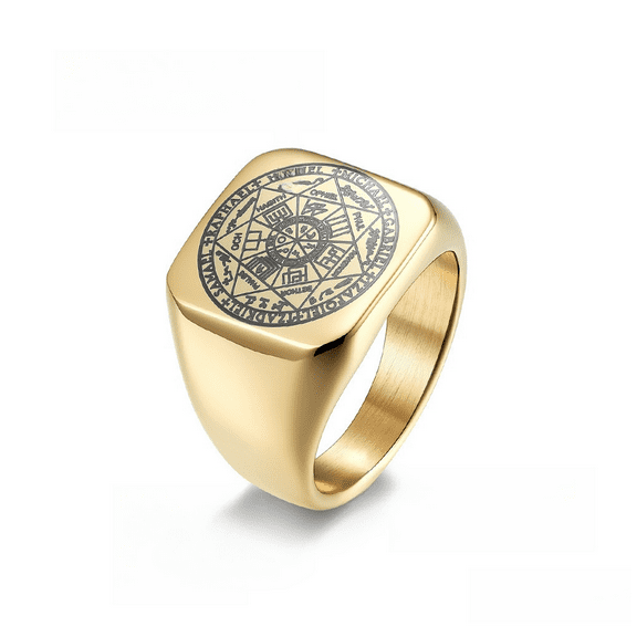 Solomon Kabbalah Seal Men Rings 14K Yellow Gold Women Jewelry Vintage Punk Rock Cool Stuff Fashion Accessories Gift