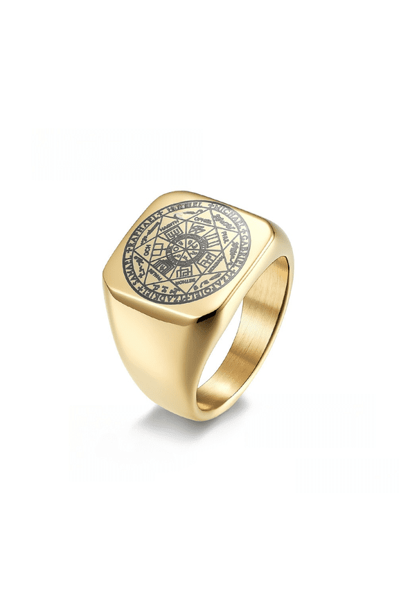 Solomon Kabbalah Seal Men Rings 14K Yellow Gold Women Jewelry Vintage Punk Rock Cool Stuff Fashion Accessories Gift