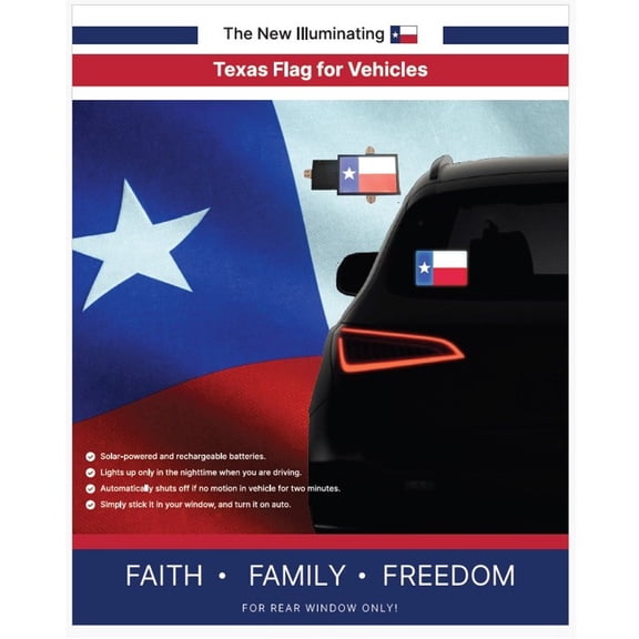 Solor Powered Illuminating TX Flag for Car Windows