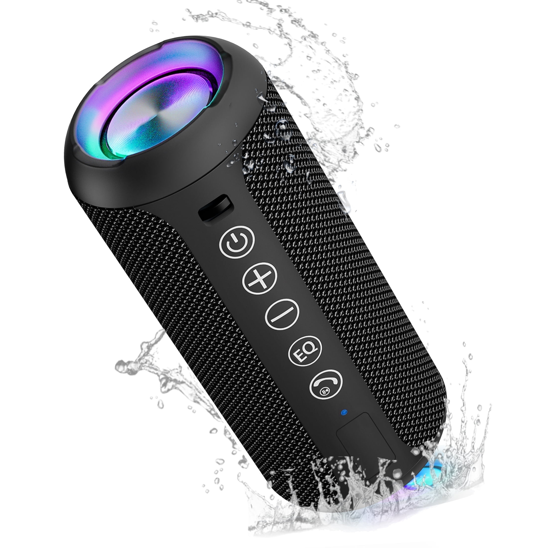 Solorage Portable Bluetooth Speaker IPX7 Waterproof, 24W Loud Sound, Deep Bass, Bluetooth 5.3, 30H Playtime, Wireless Stereo Pairing, LED Lights, for Home/Beach/Party/Outdoors-Black