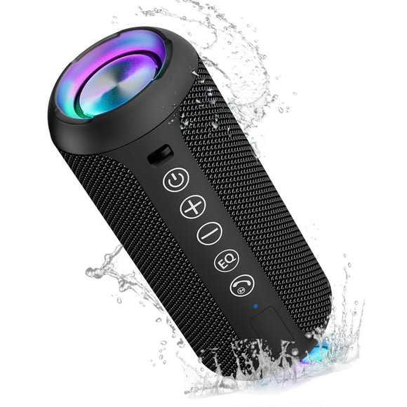 Solorage Portable Bluetooth Speaker IPX7 Waterproof, 24W Loud Sound, Deep Bass, Bluetooth 5.3, 30H Playtime, Wireless Stereo Pairing, LED Lights, for Home/Beach/Party/Outdoors-Black