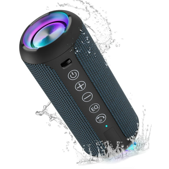 Solorage Portable Bluetooth Speaker IPX7 Waterproof, 24W Loud Sound, Deep Bass, Bluetooth 5.3, 30H Playtime, Wireless Stereo Pairing, LED Lights, for Home/Beach/Party/Outdoors-Navy