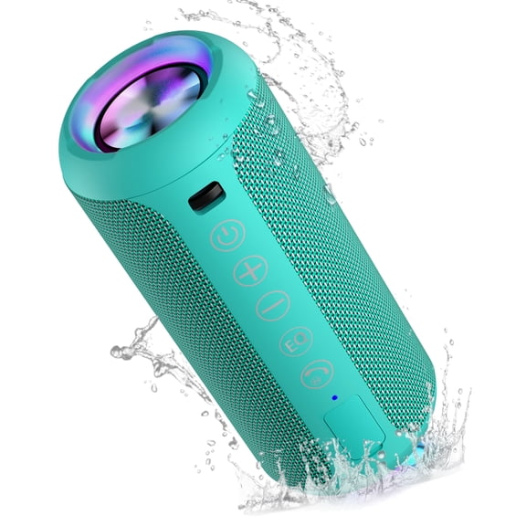 Solorage Portable Bluetooth Speaker IPX7 Waterproof, 24W Loud Sound, Deep Bass, Bluetooth 5.3, 30H Playtime, Wireless Stereo Pairing, LED Lights, for Home/Beach/Party/Outdoors-Blue Green