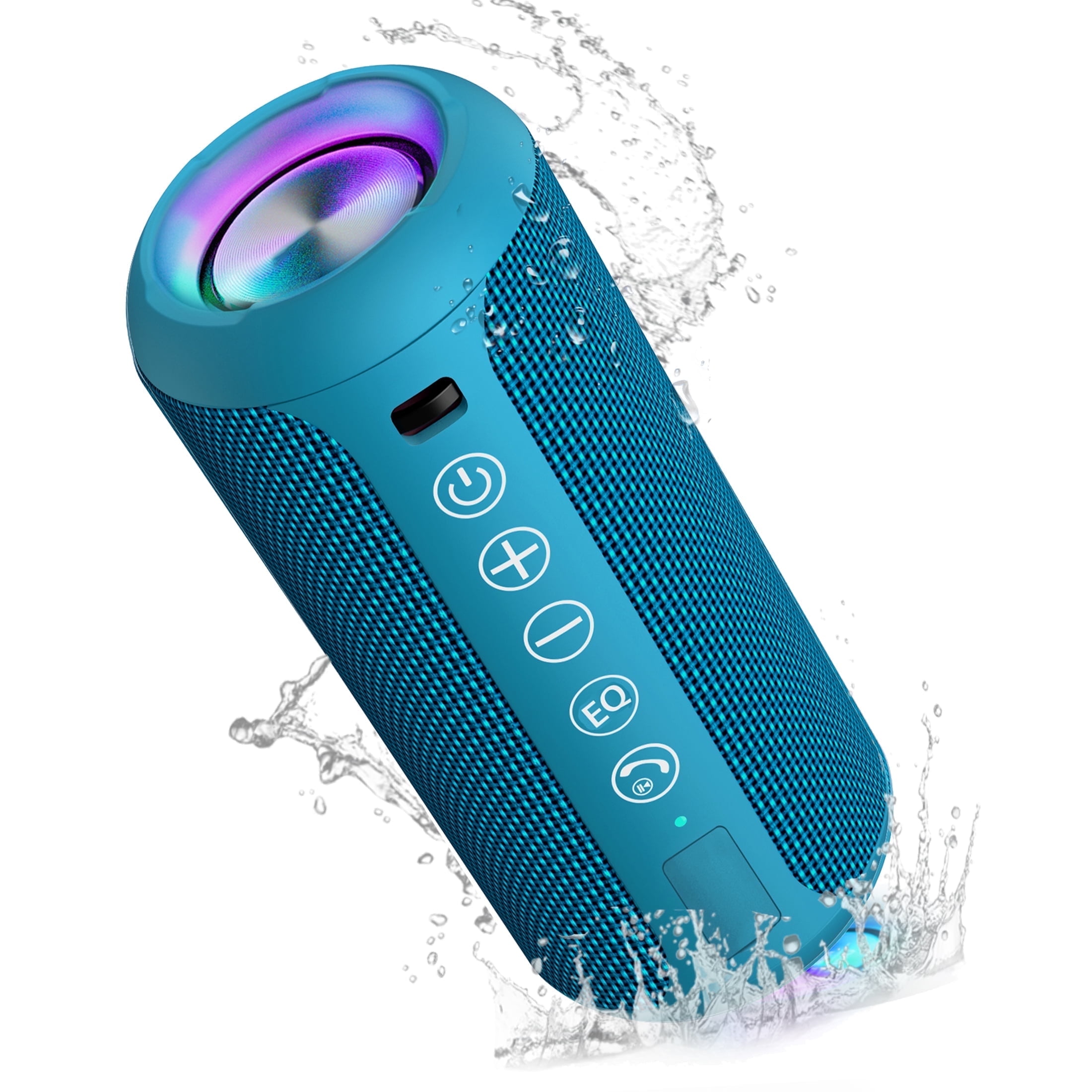 Solorage Portable Bluetooth Speaker IPX7 Waterproof, 24W Loud Sound, Deep Bass, Bluetooth 5.3, 30H Playtime, Wireless Stereo Pairing, LED Lights, for Home/Beach/Party/Outdoors-Blue