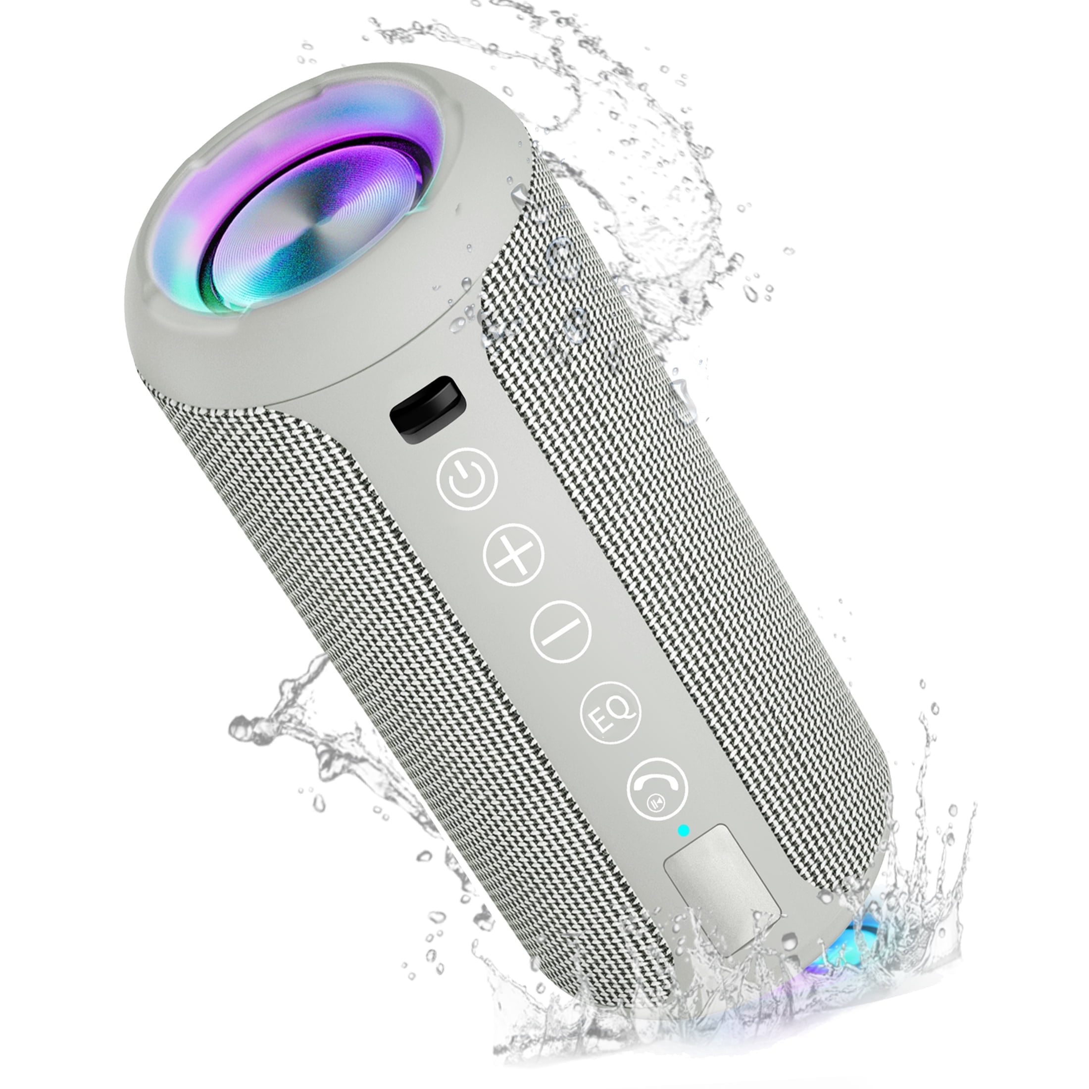 Solorage Portable Bluetooth Speaker IPX7 Waterproof, 24W Loud Sound, Deep Bass, Bluetooth 5.3, 30H Playtime, Wireless Stereo Pairing, LED Lights, for Home/Beach/Party/Outdoors-Gray