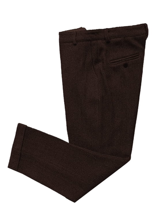 Mens Vintage Herringbone Tweed Mens Business Suit Pants Thick Retro Wool Slim Fit Trousers for Wedding Groomsmen(Coffee,34)
