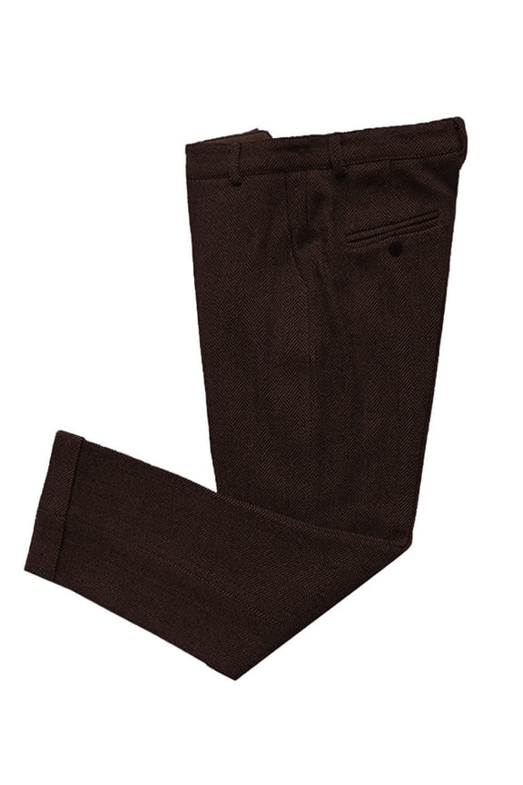 Mens Vintage Tweed Dress Pants Herringbone Pattern Trousers Regular Fit Business Suit Pants(Coffee,34W32L)