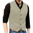 thumbnail image 1 of Solovedress Hunting Tweed Waistcoats Mens Herringbone Suit's Vest Wedding Vintage Wool Retro Travel Slim(Champagne,XL), 1 of 5