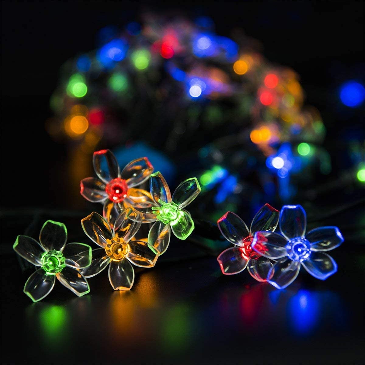 Solpex 2 Pack Solar Flower Strings Lights, Solar Fairy Lights 23 Feet 50 LED Cherry Blossoms String Lights for Outdoor, Home, Lawn, Wedding, Patio, Party and Holiday Decorations-Multicolor