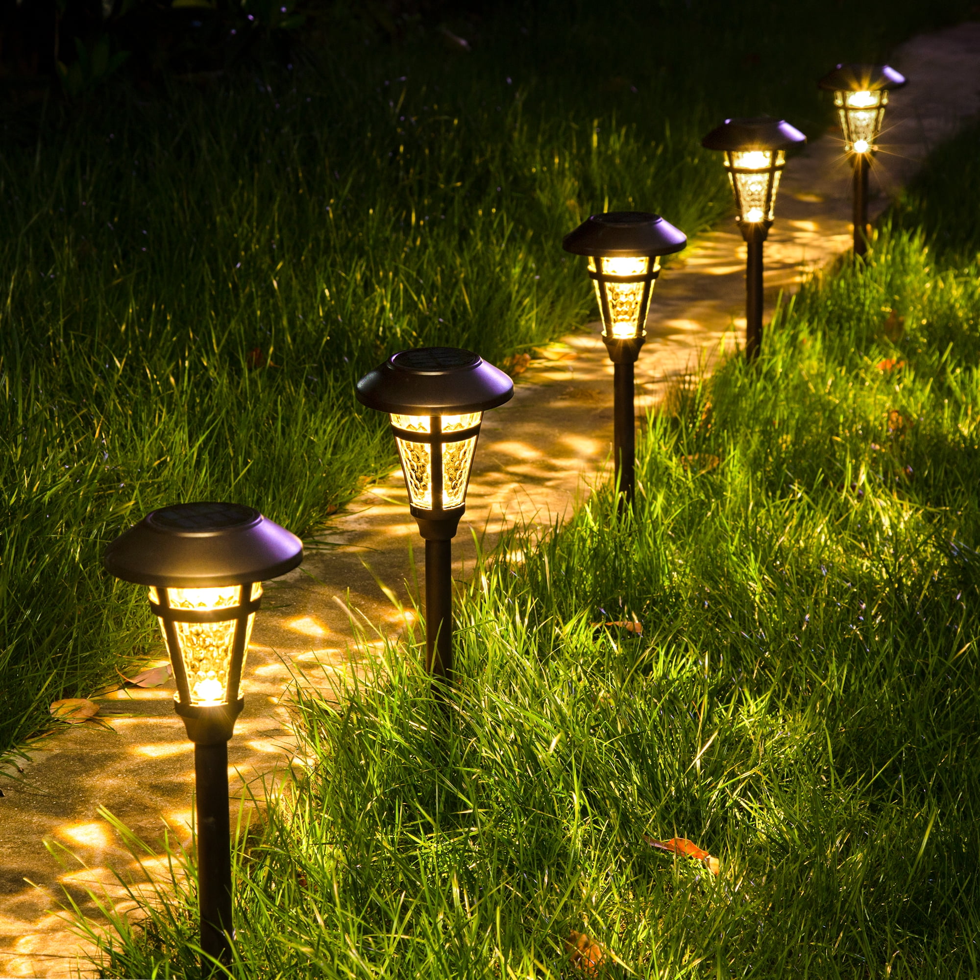 Solpex 6 Pcs Solar Outdoor Lights, Bronze Finshed Landscape Path Lights, Glass Lamp, Waterproof Led Solar Pathway Lights for Lawn, Patio, Yard, Garden, Pathway, Walkway and Driveway