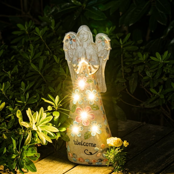 Solpex Garden Angel Figurines Outdoor Decor, Garden Art Outdoor for Fall Winter Decor, Solar Angel with 6 LEDs for Patio, Lawn, Yard Art, Cemetery Grave Decoration, Sympathy Gift, Housewarming Gift