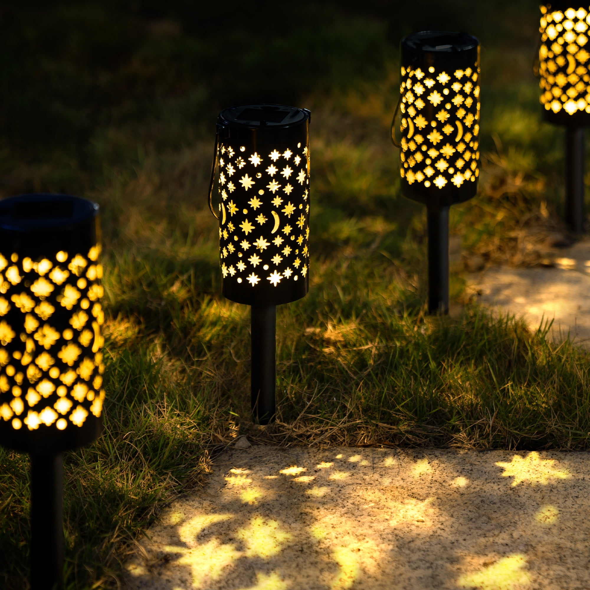 Solpex Solar Pathway Lights, 6 Pack Solar Lanterns Outdoor Solar Lights Decorative Waterproof, Hanging Solar Lights Star Moon Solar Landscape Lights Outdoor for Walkway, Garden, Patio, Lawn, Yard