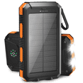 thumbnail image 1 of Solpowben 20000mAh Solar Power Bank, Dual USB Portable Charger with 2 Flashlight & Compass Battery Pack for Outdoor Camping Hiking (Orange), 1 of 10