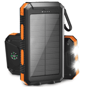 Solpowben 20000mAh Solar Power Bank, Dual USB Portable Charger with 2 Flashlight & Compass Battery Pack for Outdoor Camping Hiking (Orange)