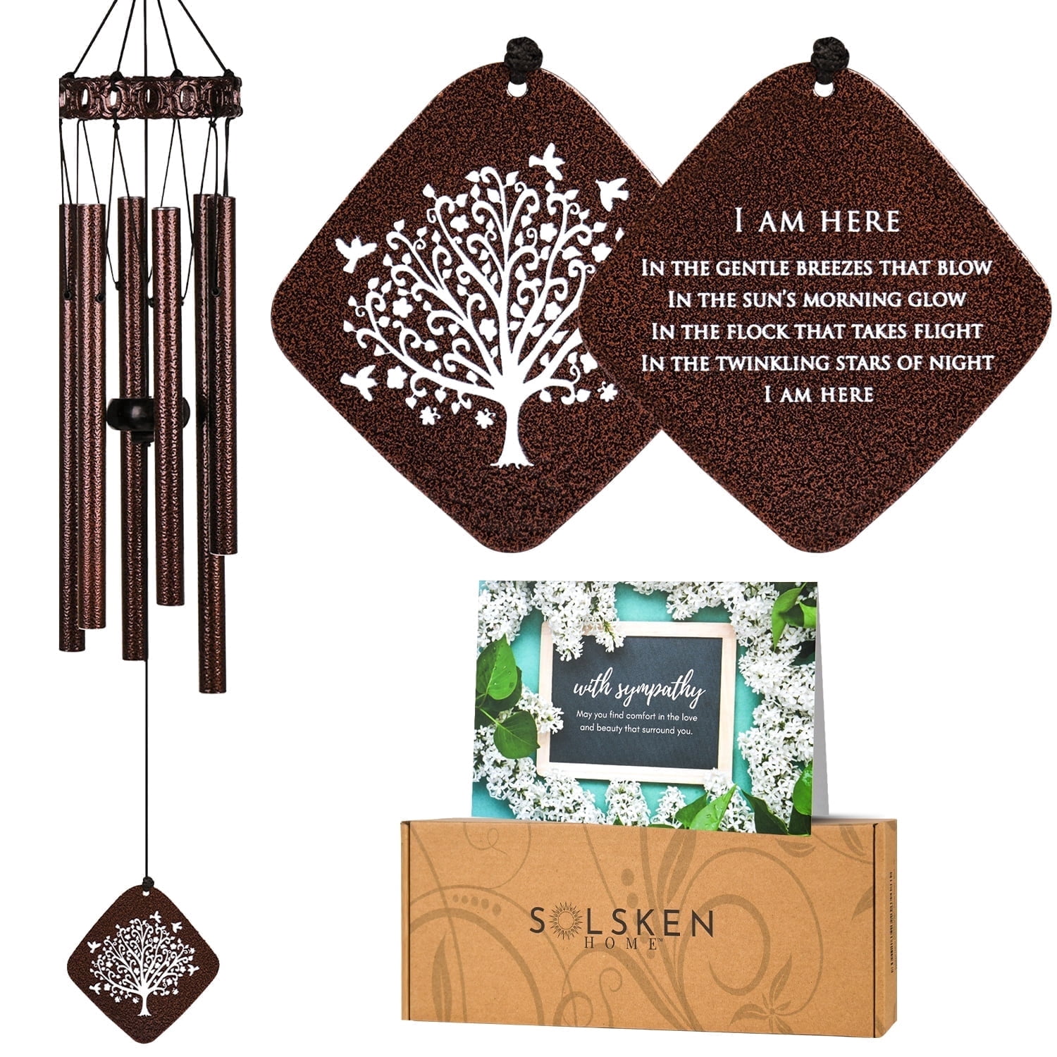 Solsken Home 29 Inch Bronze Aluminum Sympathy Wind Chimes, Gentle Relaxing Tones