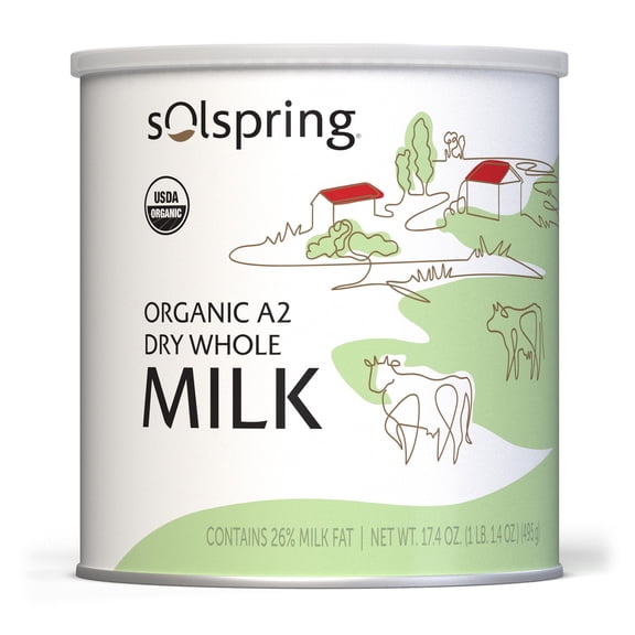 Dr. Mercola Solspring Organic A2 Dry Whole Milk - Powdered Milk with A2 Beta-Casein for Less Digestive Discomfort - Organic, Gluten-Free & Soy-Free - Original Flavor - 17.4 oz (15 Servings)