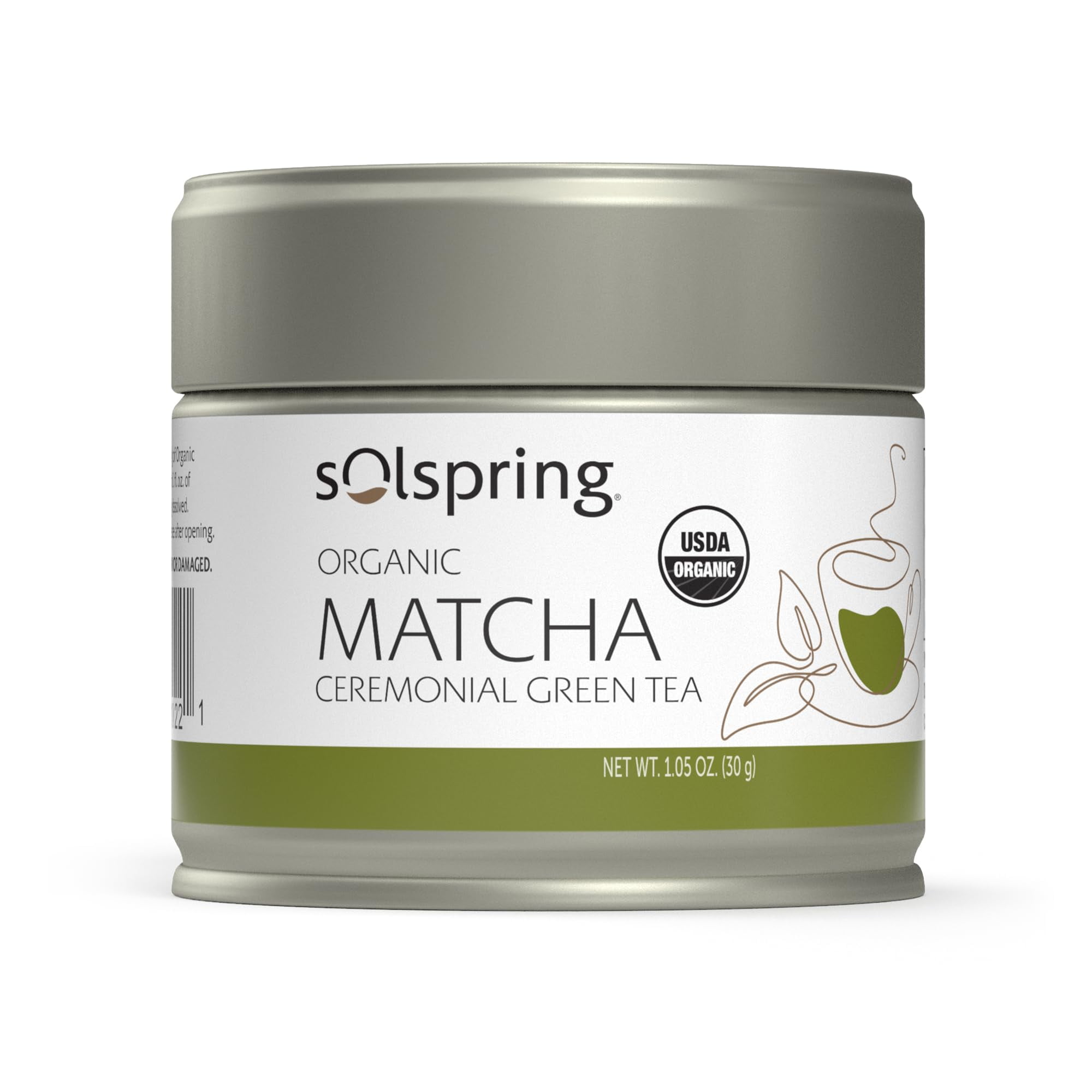 Solspring Matcha Ceremonial Green Tea Organic, 1.05 Oz USDA Organic, Regenerative, Non-GMO, Gluten Free, Soy Free, Dr. Mercola