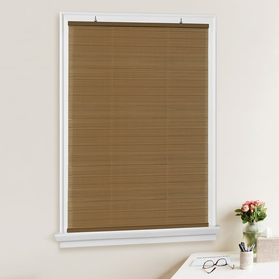 Solstice Cordless Vinyl Light Filtering Window Roll-up Blind, 72" x 72", Woodtone Brown