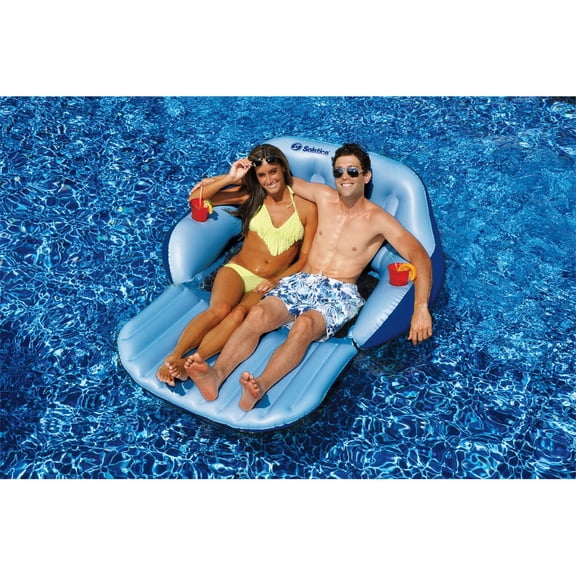 Solstice Vinyl Convertible Duo Love Seat Pool Float, Blue