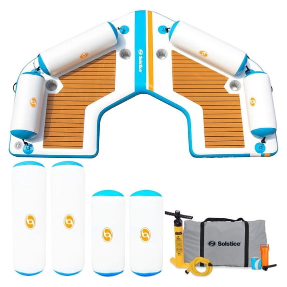 Solstice Original Inflatable Floating C-Dock Platform 11' Water Mat Lounger