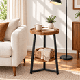 Two Round Table Solterielle Round Side Table with Lower Shelf, 2-Tier Small End Table ...
