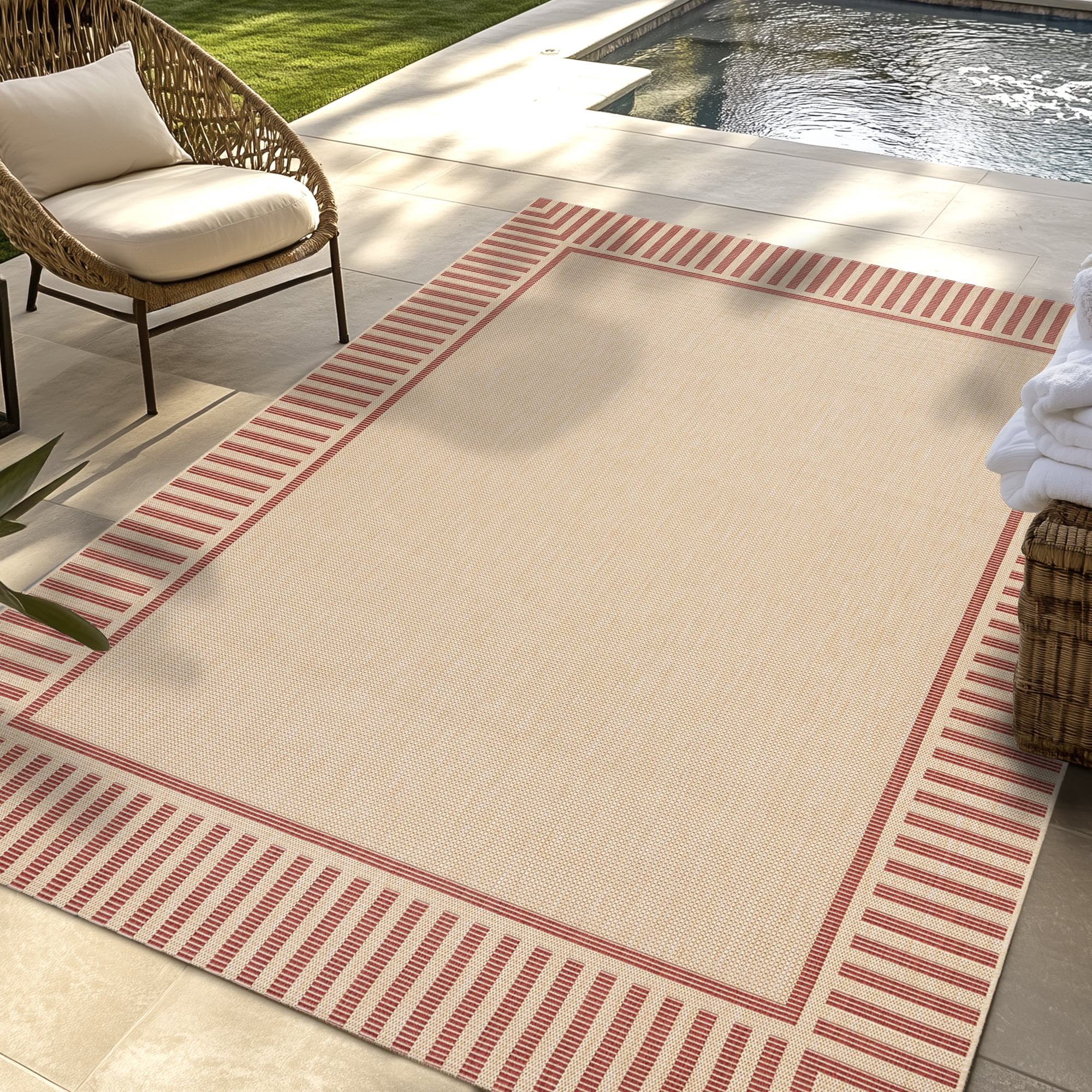 Solterra Cabana Indoor/ Outdoor Polypropylene Red Flat Weave Area Rug, 9x13