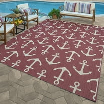 Solterra Dockside Indoor/ Outdoor Polypropylene Red Flat Weave Area Rug, 2x6
