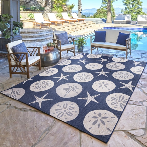 Solterra Solina Indoor/ Outdoor Polypropylene Navy Flat Weave Area Rug, 5x8