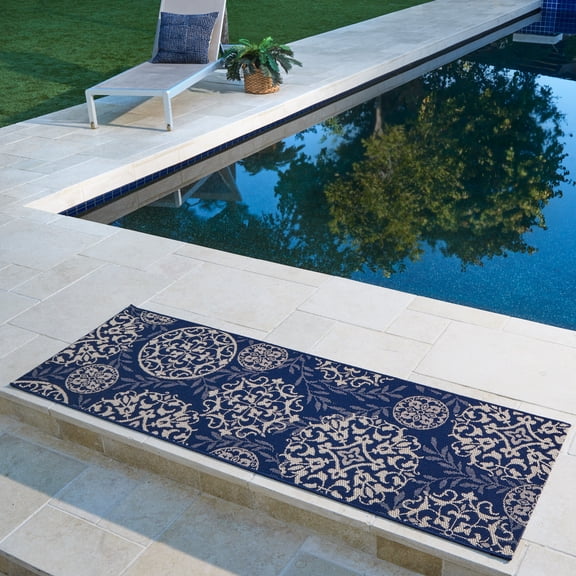 Solterra Sovana Indoor/ Outdoor Polypropylene Navy Flat Weave Area Rug, 2x6
