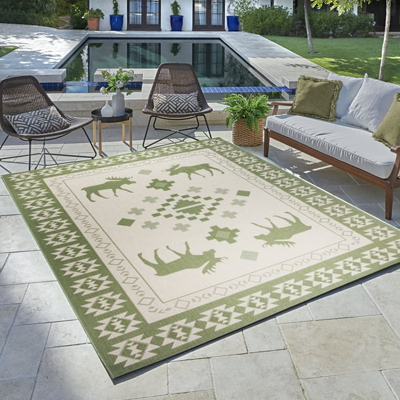 Solterra Timberhall Indoor/ Outdoor Polypropylene Palm Flat Weave Area Rug, 5x8