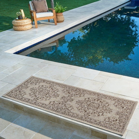 Solterra Viala Indoor/ Outdoor Polypropylene Green Flat Weave Area Rug, 2x6