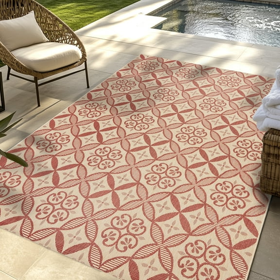 Solterra Zilah Indoor/ Outdoor Polypropylene Red Flat Weave Area Rug, 5x8