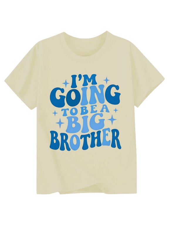 Boys T Shirt Big Brother Slogan Print Short Sleeve Crew Neck Classic Fit School And Weekend Wear Everyday Tops