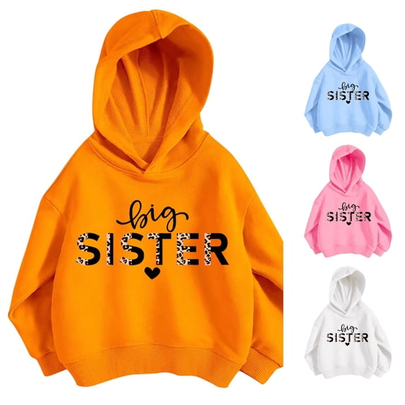 Solthread Girls Hooded Sweatshirt Big Sister Slogan Print Long Sleeve Pullover Back to School Style Fall Winter Casual Tops