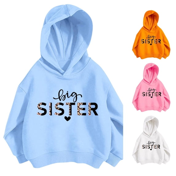 Solthread Girls Hooded Sweatshirt Big Sister Slogan Print Long Sleeve Pullover Back to School Style Fall Winter Casual Tops