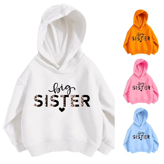 Solthread Girls Hooded Sweatshirt Big Sister Slogan Print Long Sleeve Pullover Back to School Style Fall Winter Casual Tops