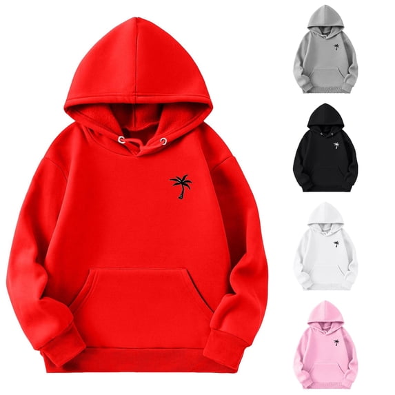 Solthread Girls Hoodies Long Sleeve Palm Tree Graphic Kangaroo Pocket Drawstring Casual Loose Fit Fall Winter Pullover Sweatshirt Tops
