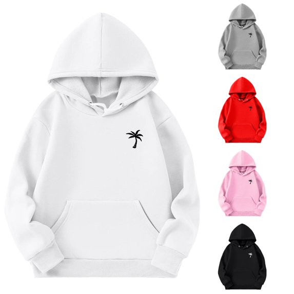 Solthread Girls Hoodies Long Sleeve Palm Tree Graphic Kangaroo Pocket Drawstring Casual Loose Fit Fall Winter Pullover Sweatshirt Tops