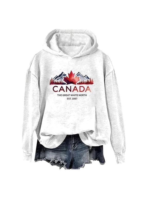 Mens Hoodie Canada Maple Leaf Mountain Graphic Long Sleeve Pullover with Kangaroo Pocket Casual Hoodies