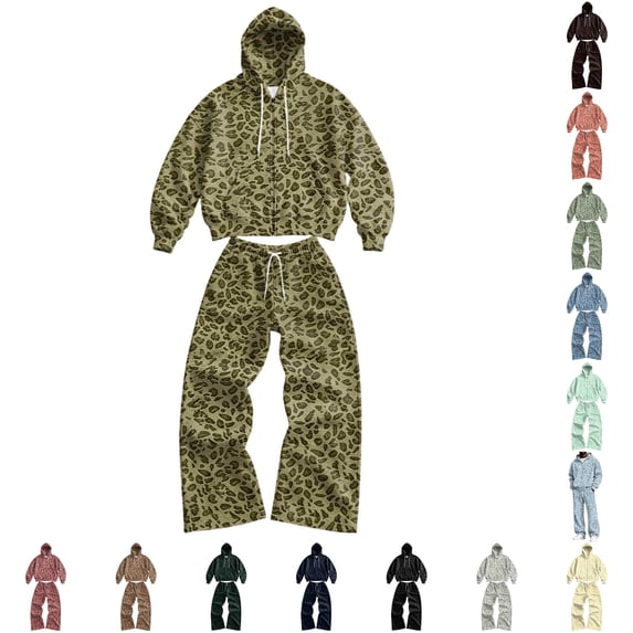 Solthread Mens Tracksuit 2 Piece Leopard Print Cheetah Print Hoodie and Wide Leg Pants Casual Outfit Sets