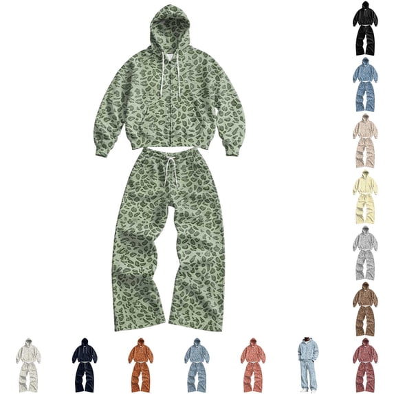 Solthread Mens Tracksuit 2 Piece Leopard Print Cheetah Print Hoodie and Wide Leg Pants Casual Outfit Sets
